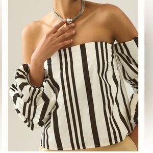 NEW! Mare Mare X Anthropologie Off The Shoulder Blouse Black & White Size Xs